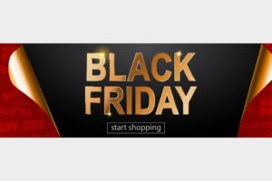 Black friday sale banner with curled paper corners