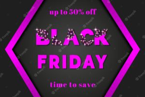 Black friday sale black friday banner discount offer price sign friday sale pink bright glowing text on black background vector