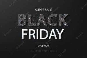 Black friday sale design template for sales with glitter text. vector banner for shops, web.