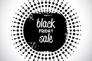 Black friday sale. simple typography in an black abstract shape on white background