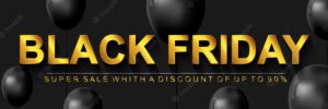 Black friday super sale banner horizontal poster with dark background with golden text
