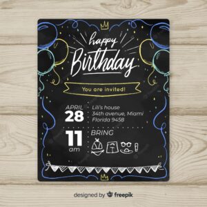 Blackboard balloons first birthday card template