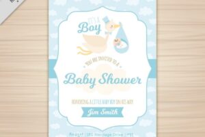 Blue baby shower card with a nice stork