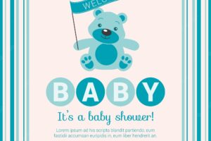 Blue baby shower card with teddy bear