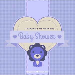 Blue baby shower invitation with lion