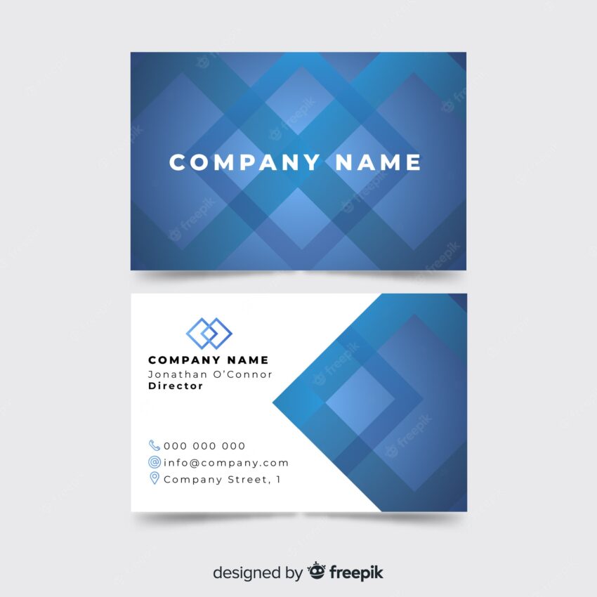 Blue business card template with geometric shapes