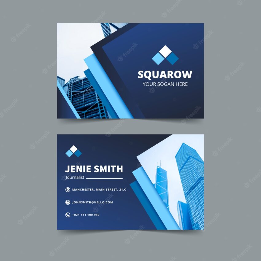 Blue business card with photo template