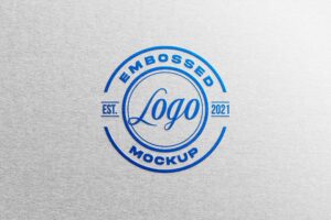 Blue embossed logo mockup
