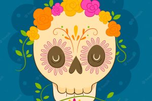 Blue florid skull background