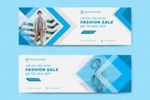 Blue and white fashion sale social media cover banner template
