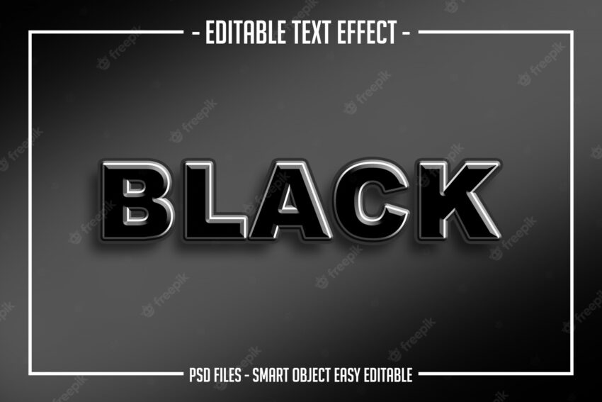 Bold modern 3d black glossy text style editable font effect