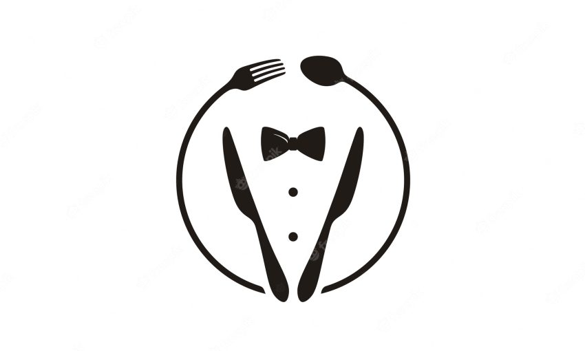 Bow tie, tuxedo, utensil restaurant logo