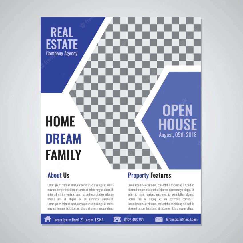 Brochure template design with hexagonal indigo color