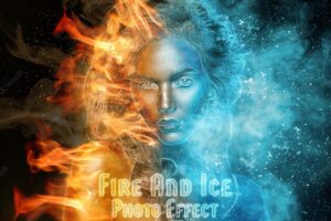 Burning fire and frozen ice photo effect mockup