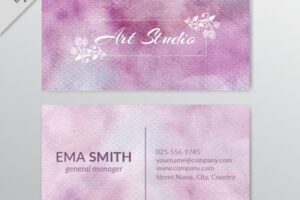 Business card for art studio with pink watercolors