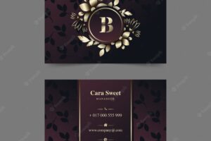 Business card template golden flowers
