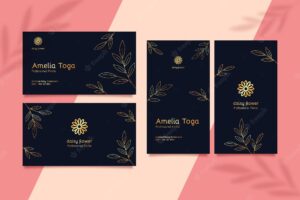 Business card template with golden details
