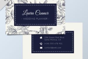 Business card with blue floral ornaments