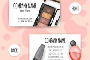 Business card with a makeup kit. cartoon style.