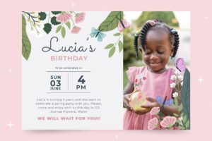 Butterfly birthday invitation with photo
