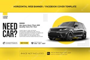 Car rental sale horizontal banner or facebook cover advertising template
