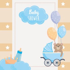 Card with label and teddy bear with feeding bottle
