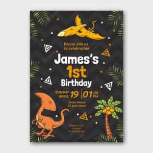 Cartoon dinosaur birthday invitation template