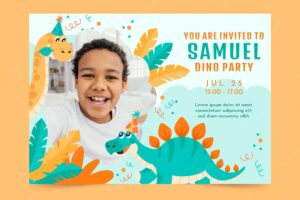 Cartoon dinosaur birthday invitation template