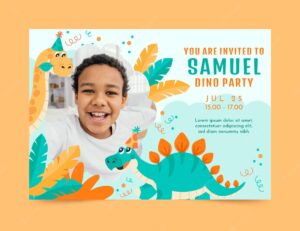 Cartoon dinosaur birthday invitation template
