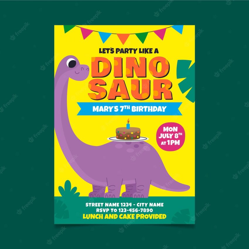 Cartoon dinosaur birthday invitation