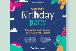 Child like dino land birthday invitation
