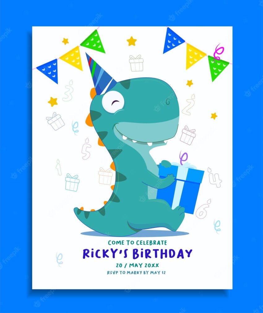 Children's birthday invitation teamplate with cute dino