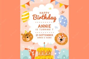 Children's birthday invitation template with animals