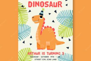 Children's birthday invitation template with dinosaur
