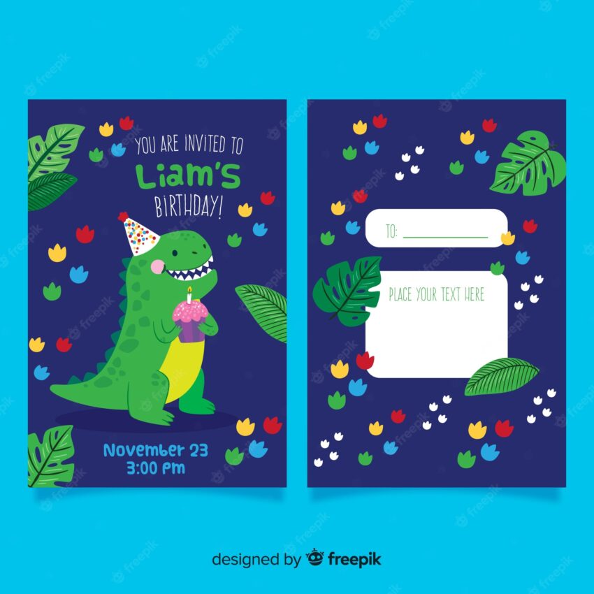 Children's birthday invitation with dinosaur