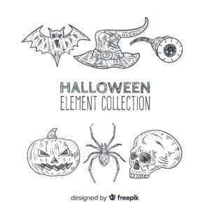 Classic hand drawn halloween element collection