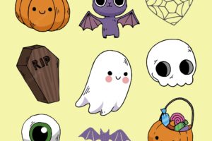 Classic hand drawn halloween element collection
