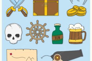 Collection of hand-drawn pirate accessories