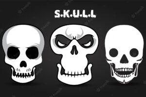 Collection of scary skull head cartoon background vector