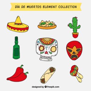 Collection of traditional element of day of the dead