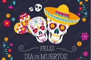 Colorful background with mexican skulls