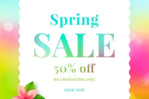 Colorful banner spring sale with flower.