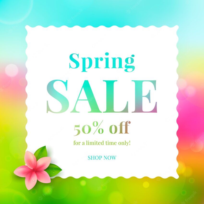 Colorful banner spring sale with flower.