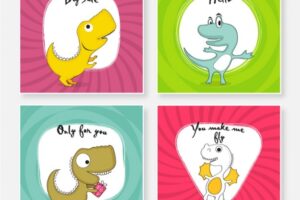 Colorful cards with dinosaurs