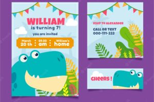 Colorful dinosaur birthday invitation