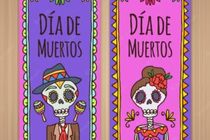 Colorful hand drawn deads' day banners