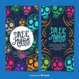 Colorful hand drawn día de muertos banners