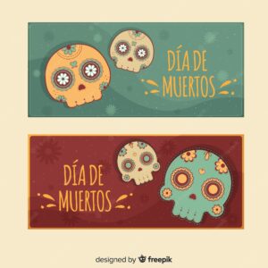 Colorful hand drawn día de muertos banners