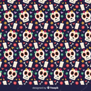 Colorful hand drawn día de muertos pattern collection