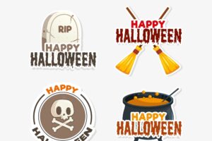 Colorful hand drawn halloween badge collection